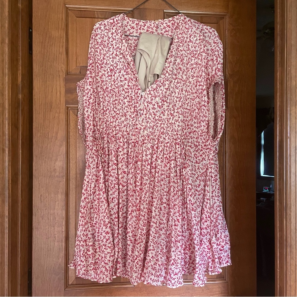 FP Red and White Floral Dress with Ties
